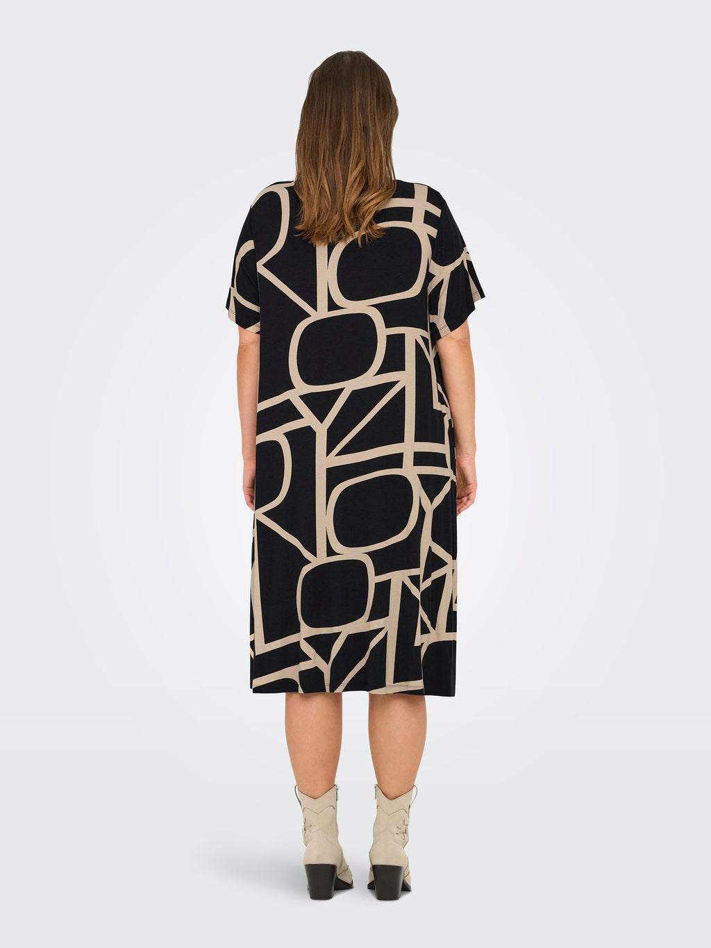 CARFYRLA S/S V-NECK BLK AOP DRESS NOOS