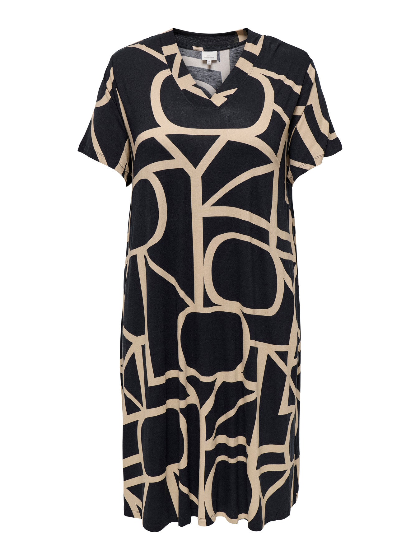 CARFYRLA S/S V-NECK BLK AOP DRESS NOOS