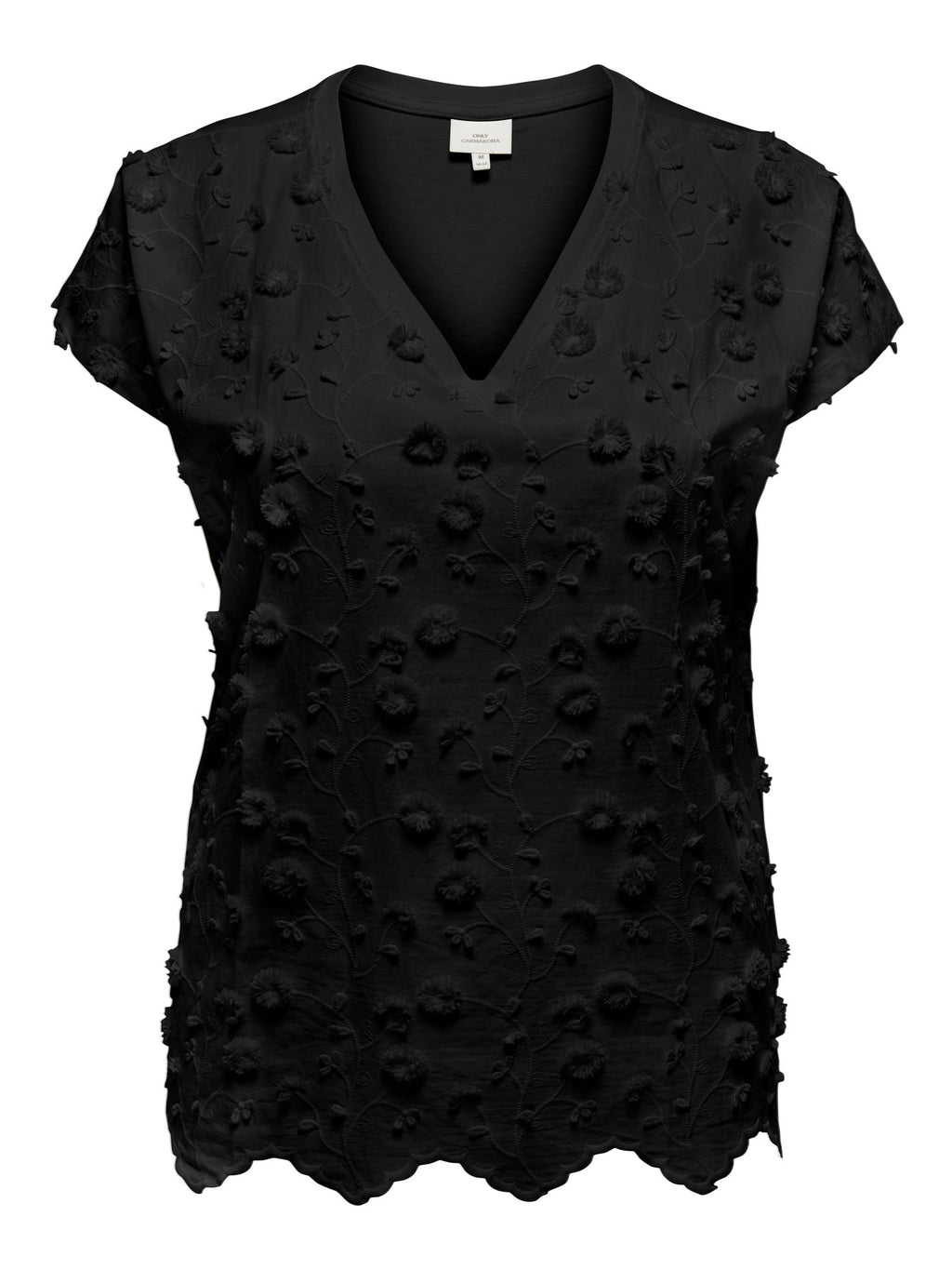 CARLULU S/S V-NECK TOP BOX JRS Black 3d Flower