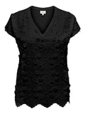 CARLULU S/S V-NECK TOP BOX JRS Black 3d Flower