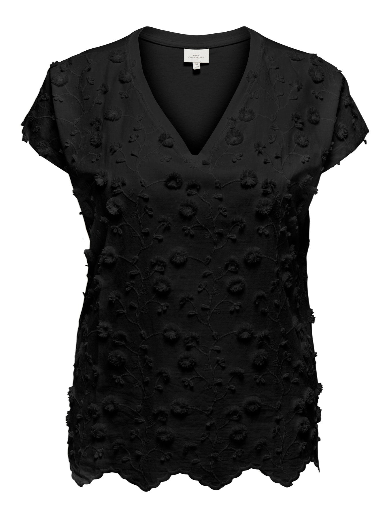 CARLULU S/S V-NECK TOP BOX JRS Black 3d Flower