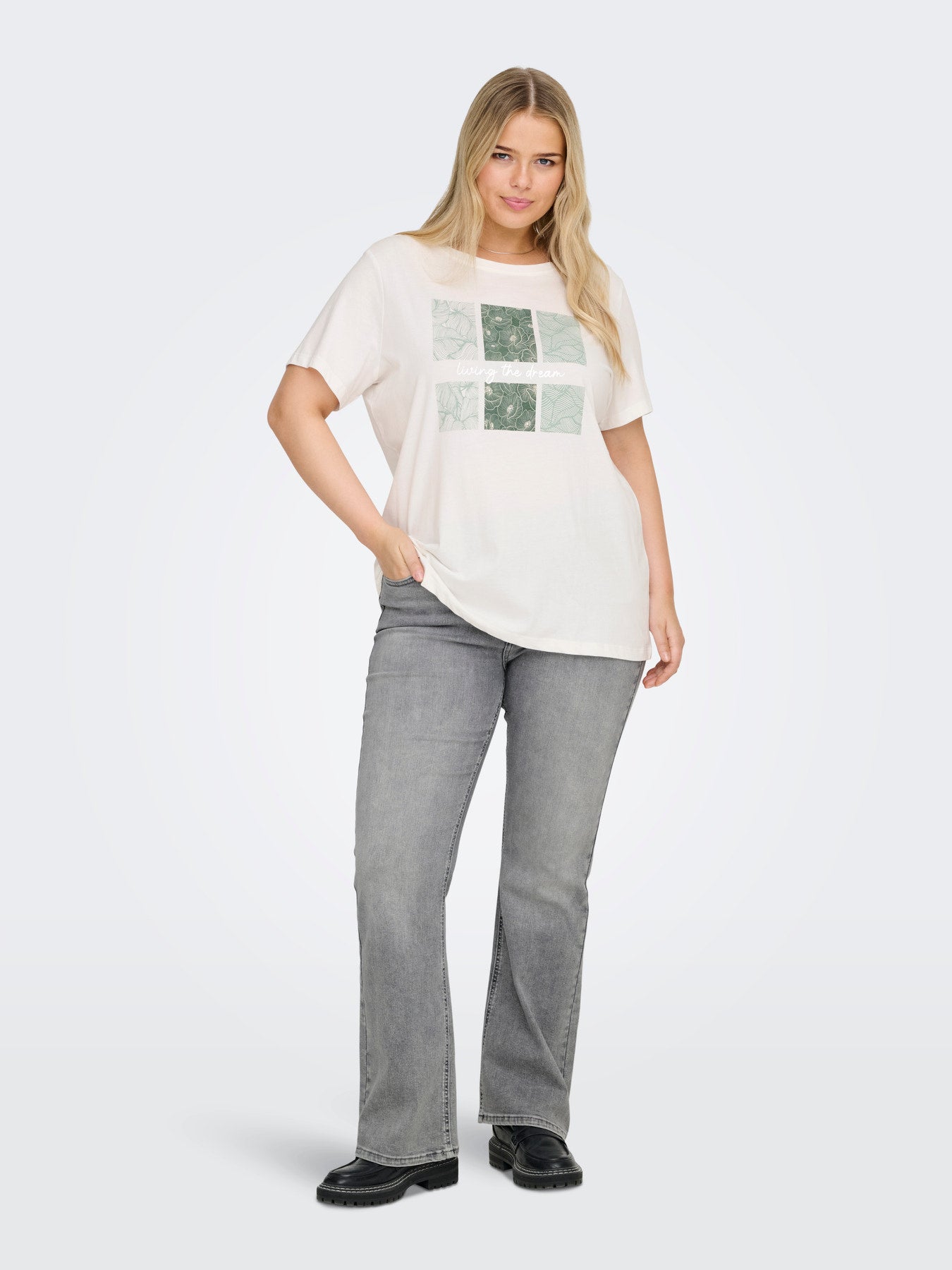 CARCRUZ SS O-NECK REG TEE JRS Cloud Dancer Living the dream