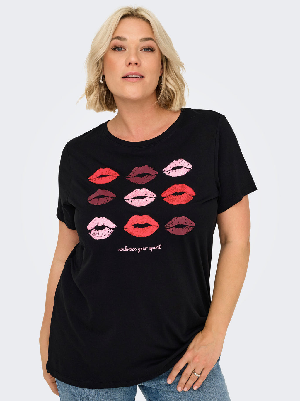 CARSIMONE LIFE SS O-NECK JRS Cloud Dancer Heart Black lips
