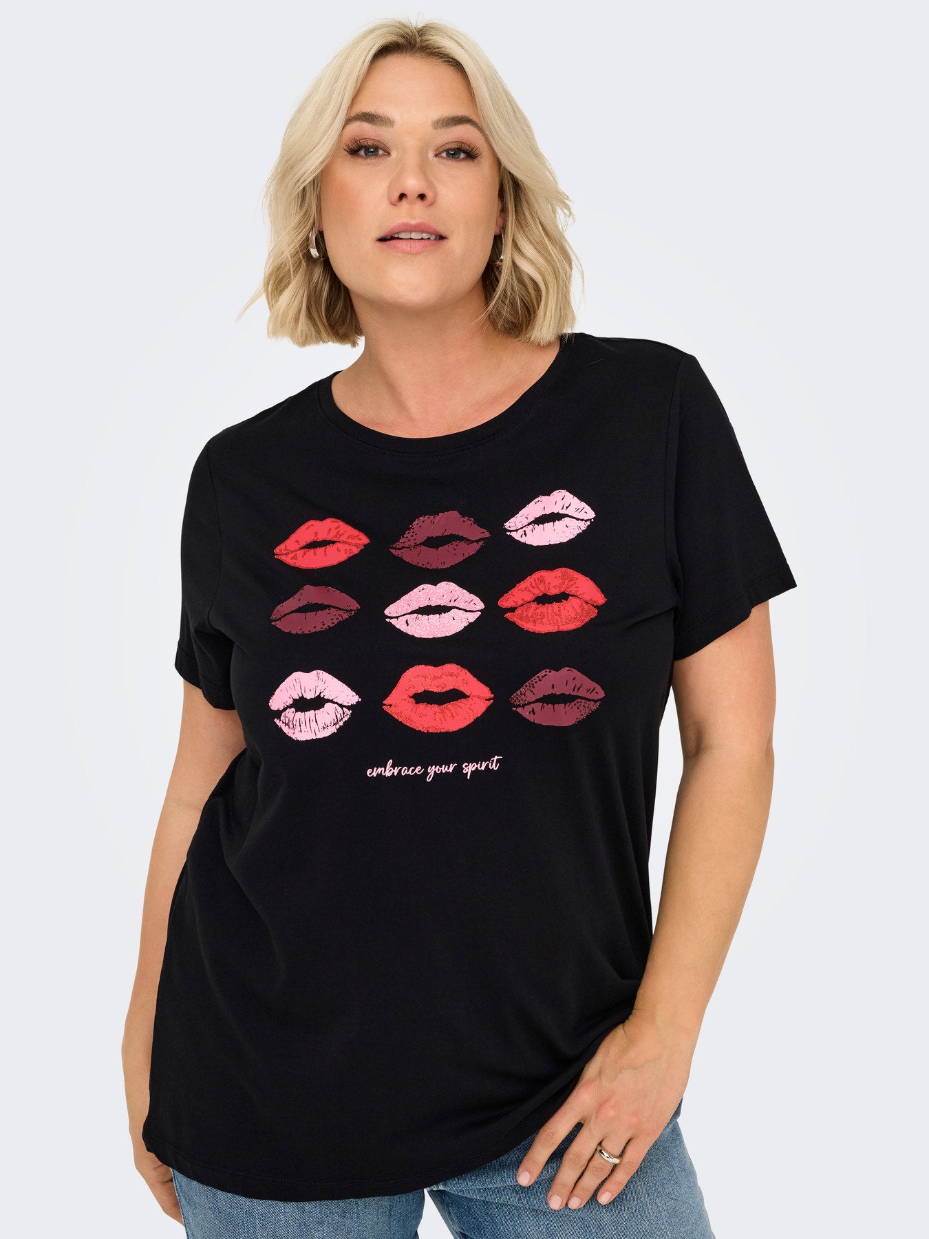 CARSIMONE LIFE SS O-NECK JRS Cloud Dancer Heart Black lips