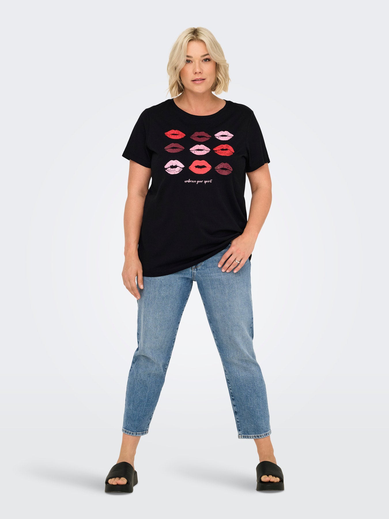 CARSIMONE LIFE SS O-NECK JRS Cloud Dancer Heart Black lips