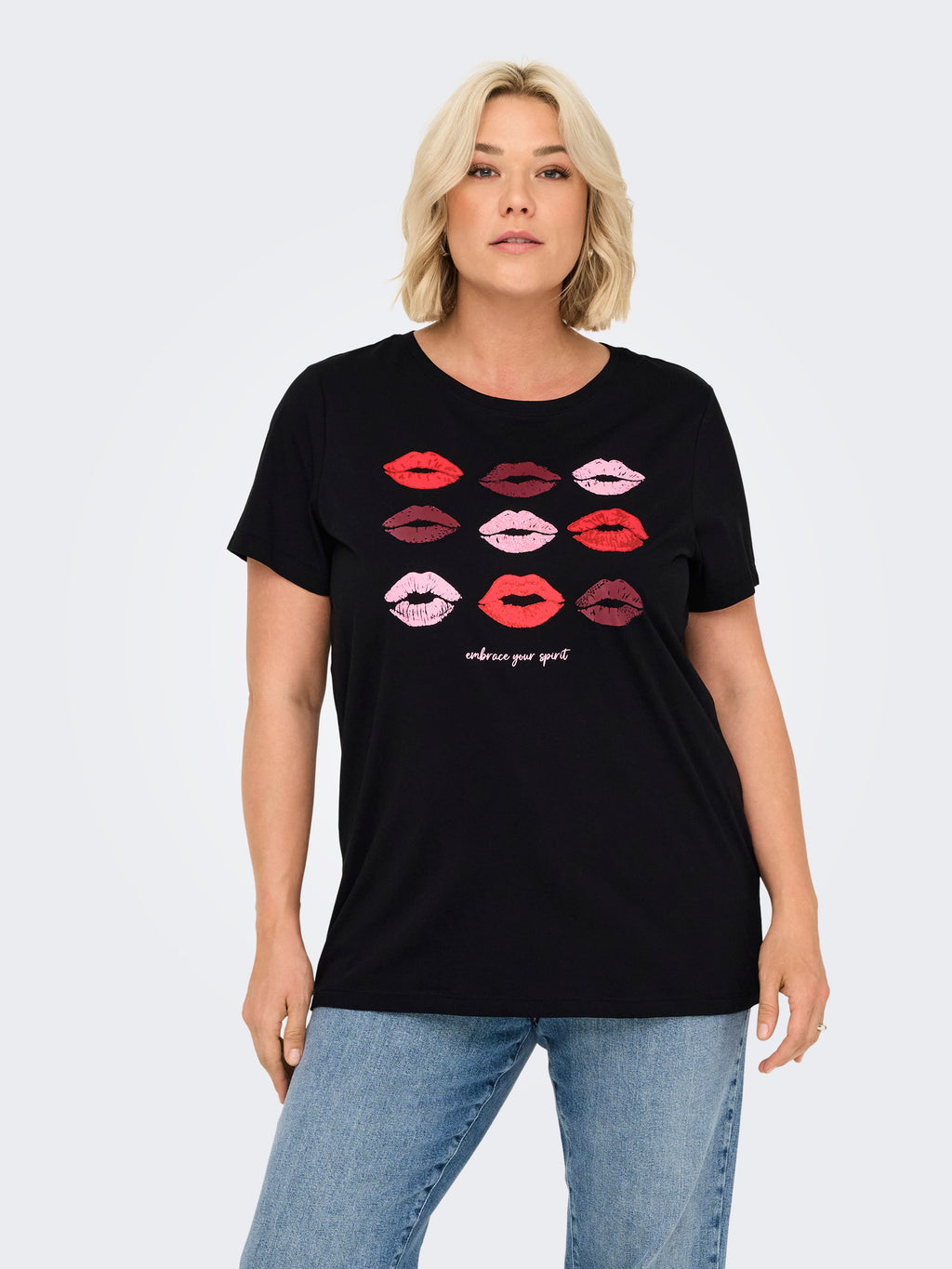 CARSIMONE LIFE SS O-NECK JRS Cloud Dancer Heart Black lips