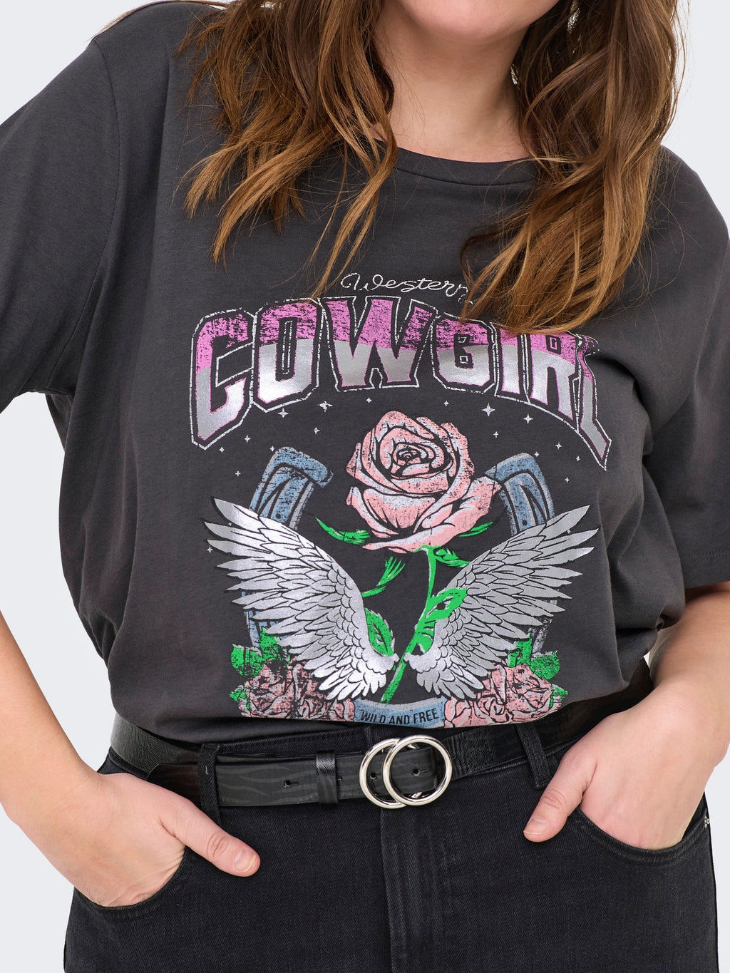 CARKONI FOIL S/S O-NECK TOP JRS