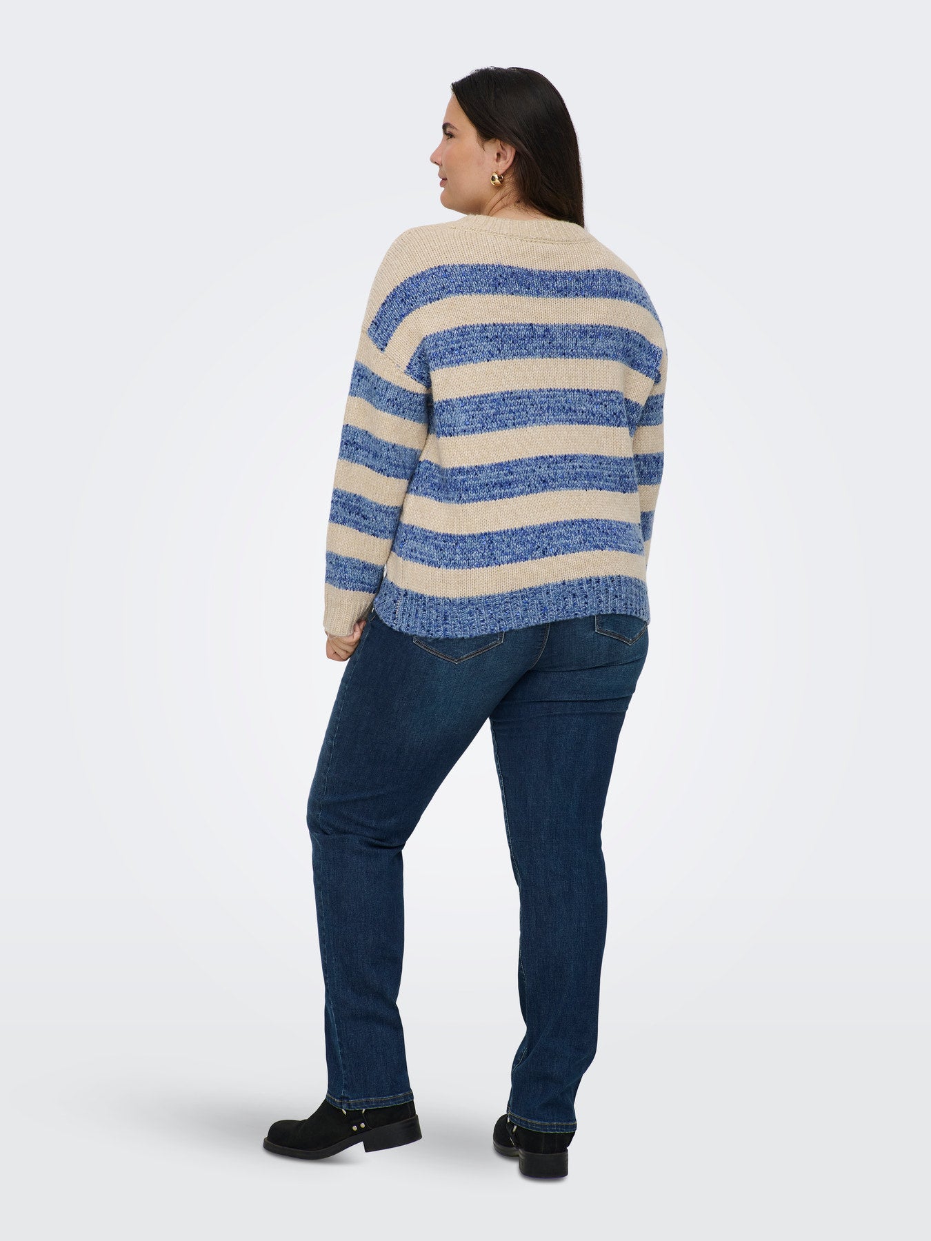 CARDUNDEE LIFE LS SEQ STRIPE O-NECK KNT Blauw