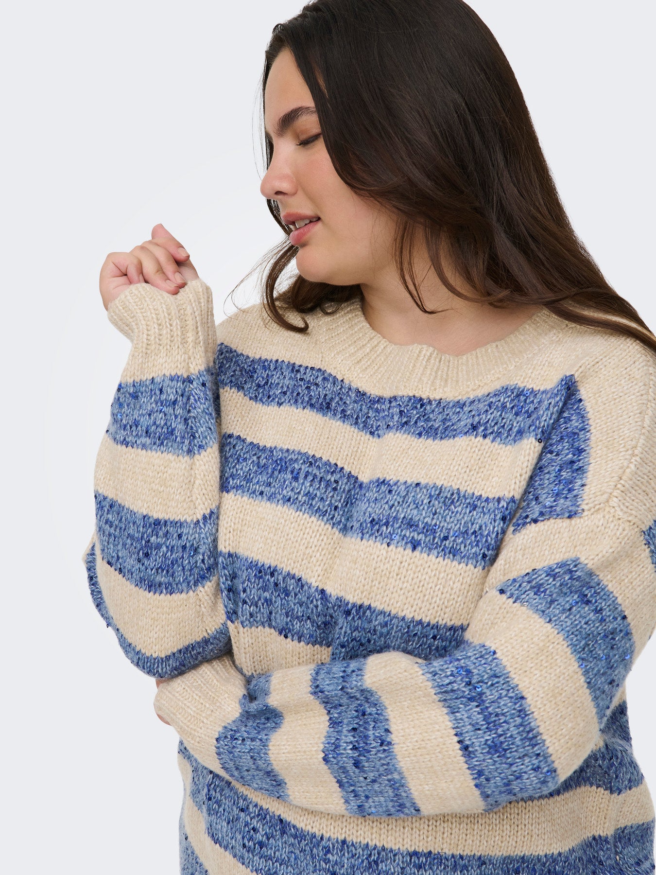 CARDUNDEE LIFE LS SEQ STRIPE O-NECK KNT Blauw