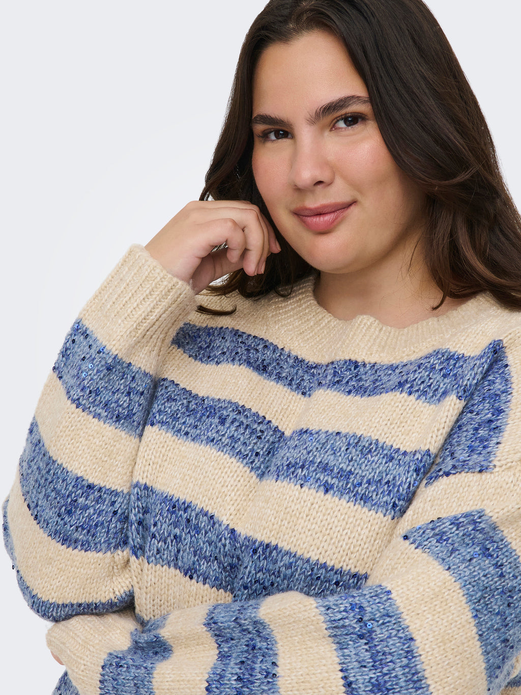CARDUNDEE LIFE LS SEQ STRIPE O-NECK KNT Blauw