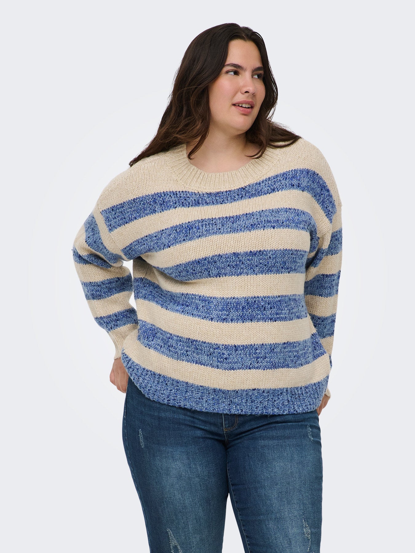 CARDUNDEE LIFE LS SEQ STRIPE O-NECK KNT Blauw