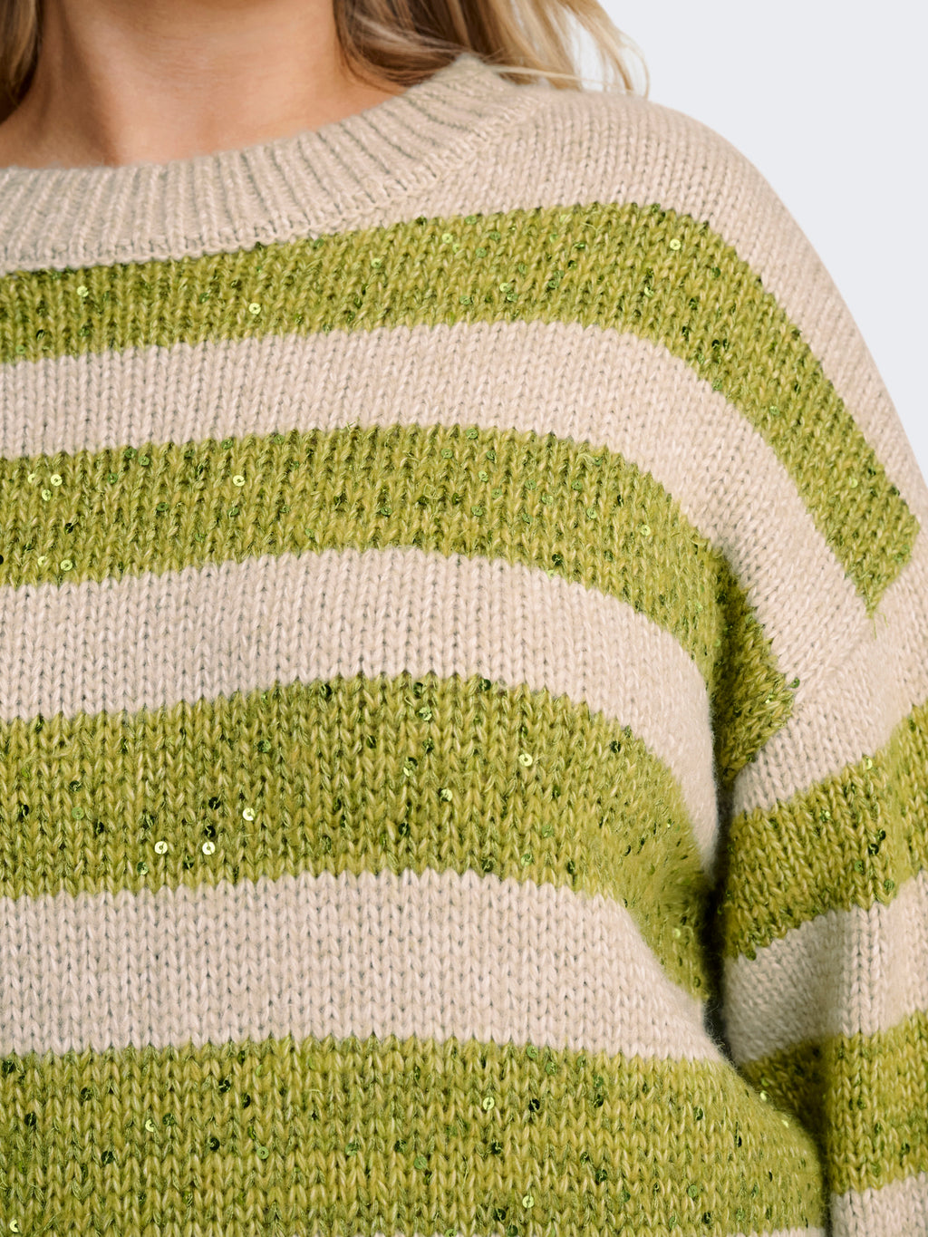 CARDUNDEE LIFE LS SEQ STRIPE O-NECK KNT Groen