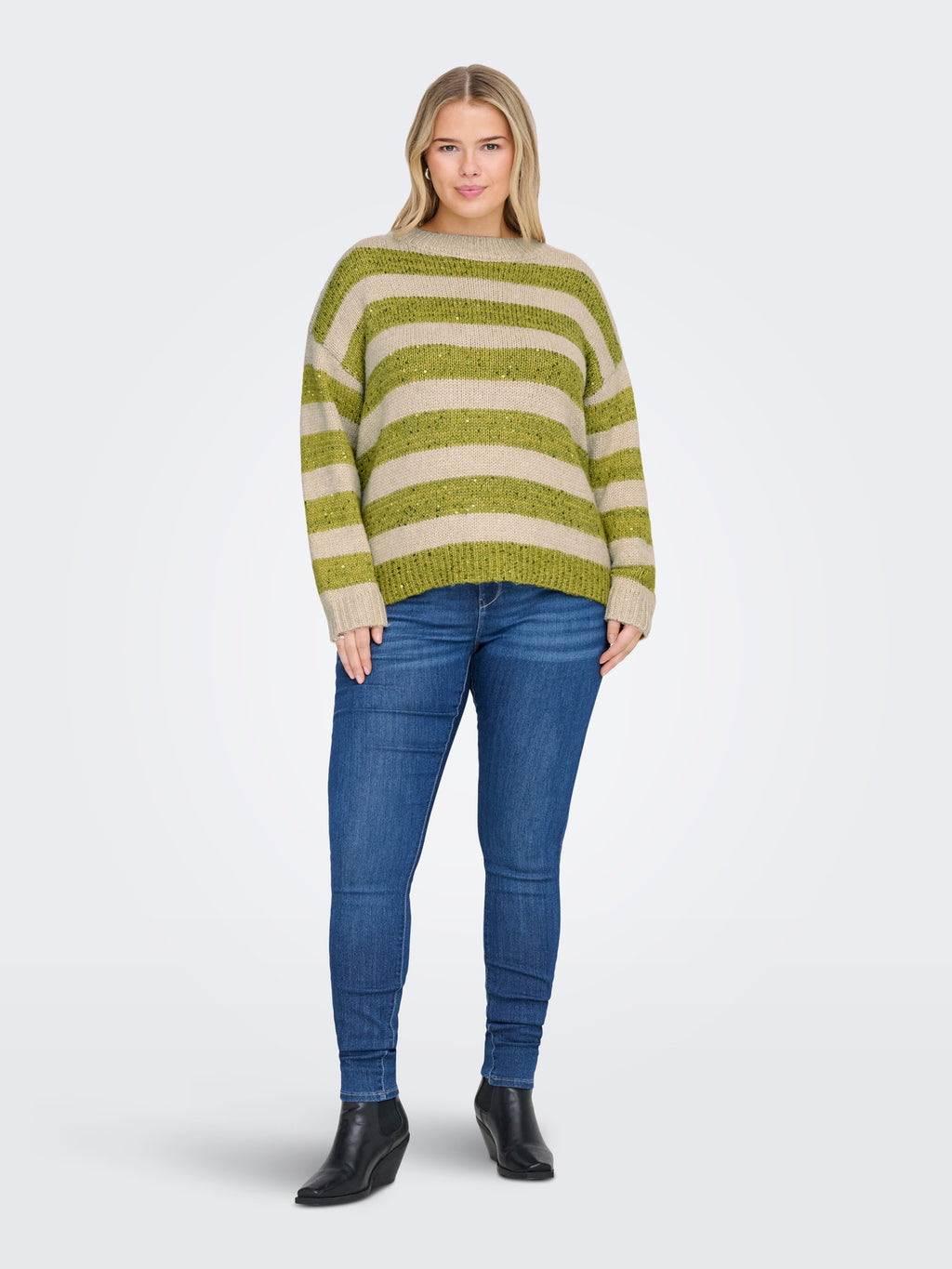 CARDUNDEE LIFE LS SEQ STRIPE O-NECK KNT Groen