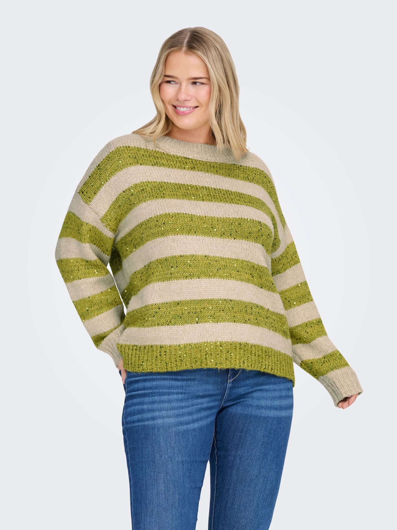 CARDUNDEE LIFE LS SEQ STRIPE O-NECK KNT Groen