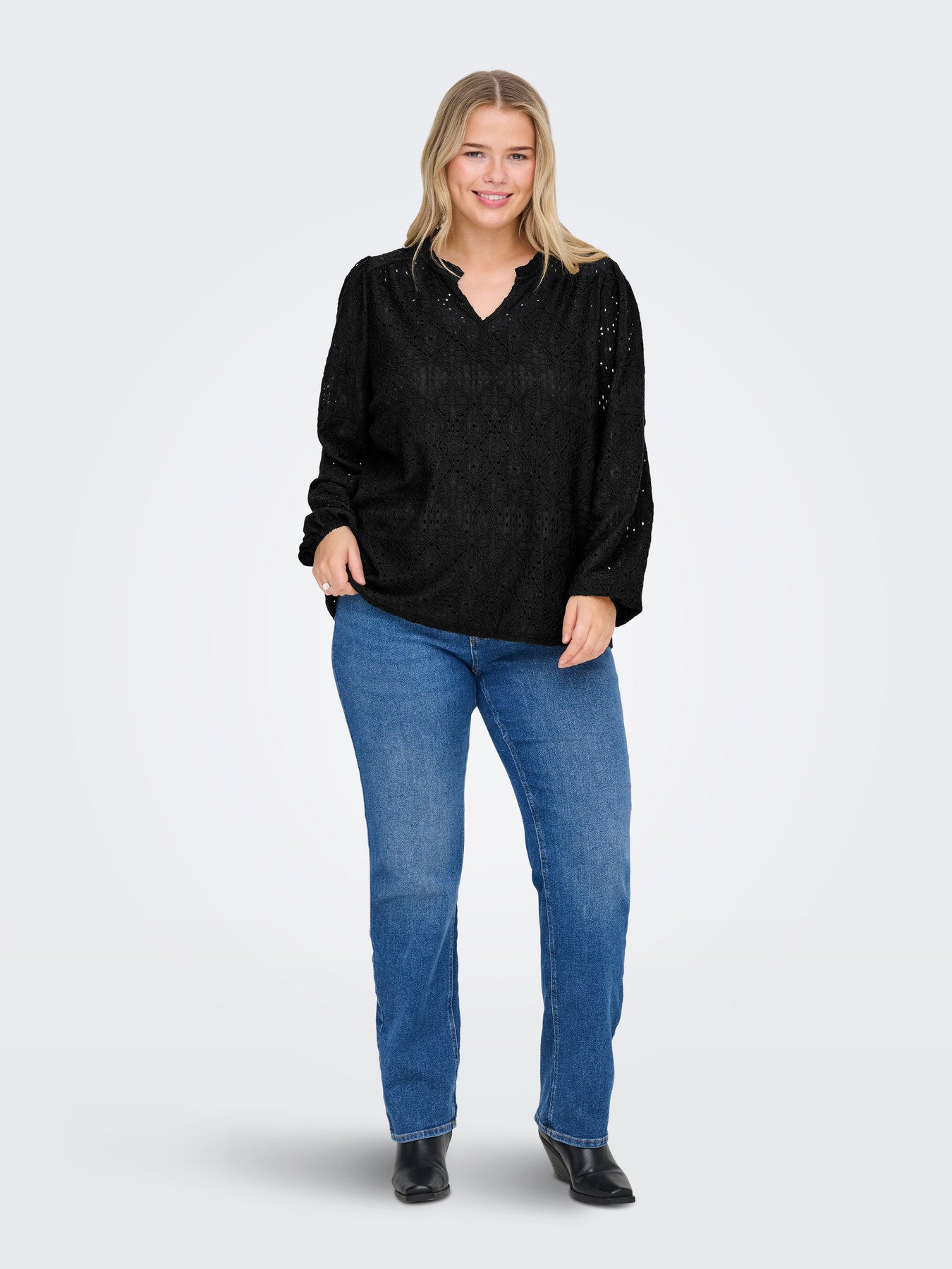 CARLUZIA L/S V-NECK BLOUSE JRS