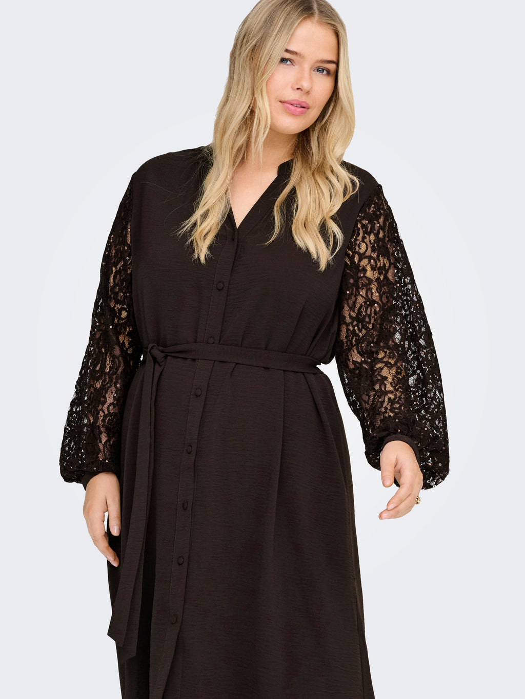CARKAMMY LIFE 3/4 V-NECK LACE BLK DRESS