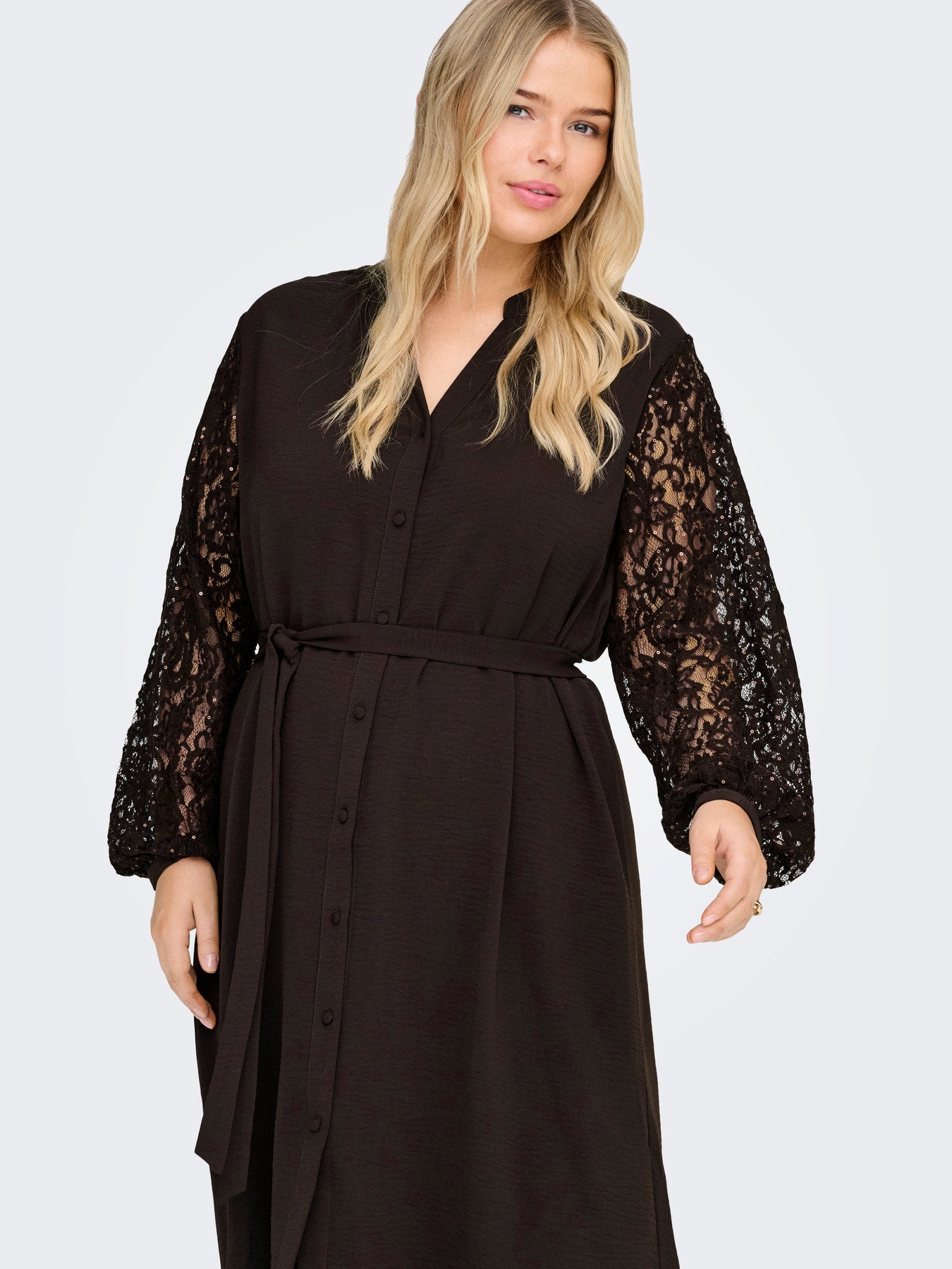 CARKAMMY LIFE 3/4 V-NECK LACE BLK DRESS