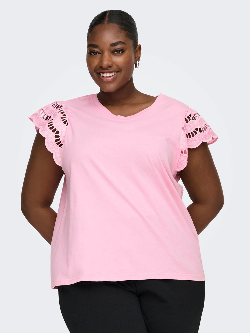 CARMACY S/S O-NECK MIX TOP JRS Romance Rose