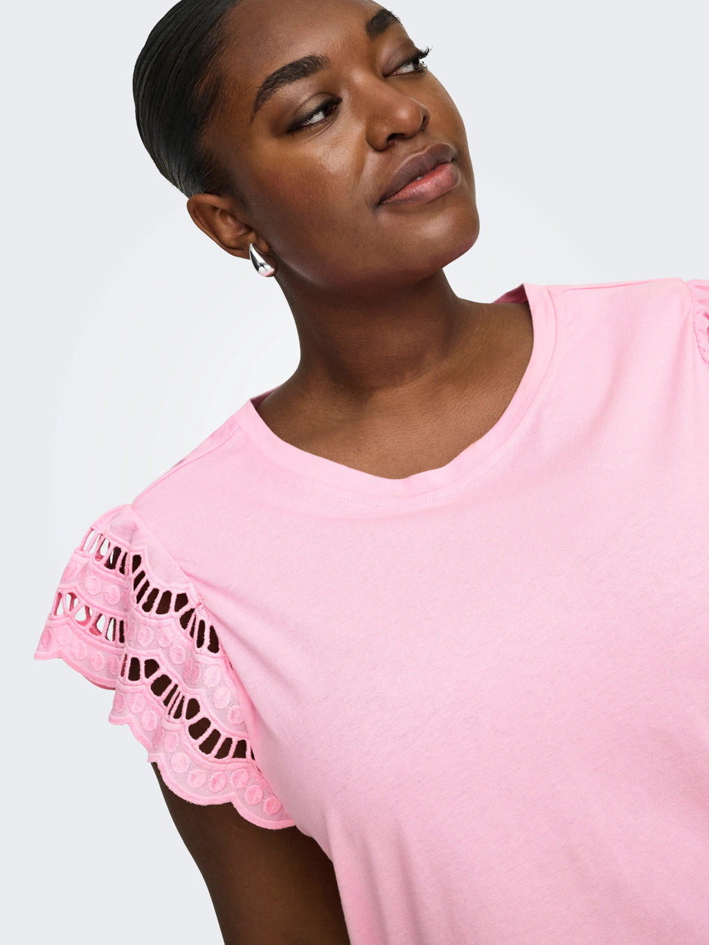 CARMACY S/S O-NECK MIX TOP JRS Romance Rose