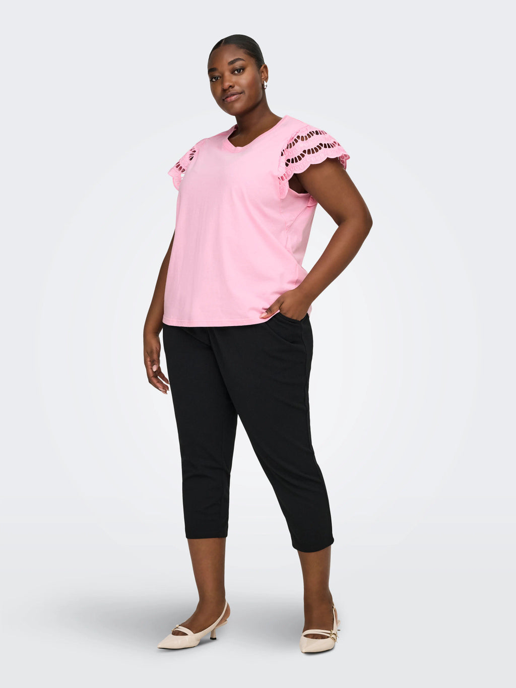 CARMACY S/S O-NECK MIX TOP JRS Romance Rose