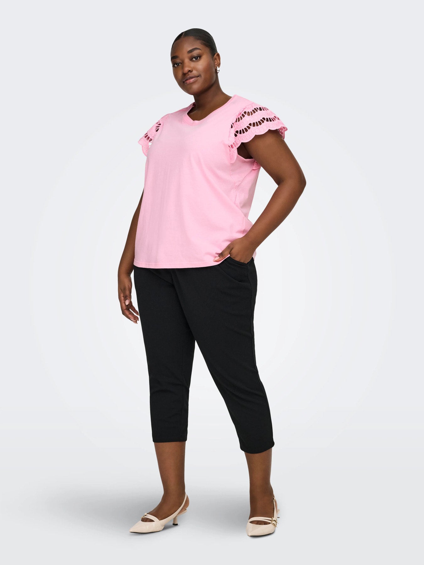 CARMACY S/S O-NECK MIX TOP JRS Romance Rose