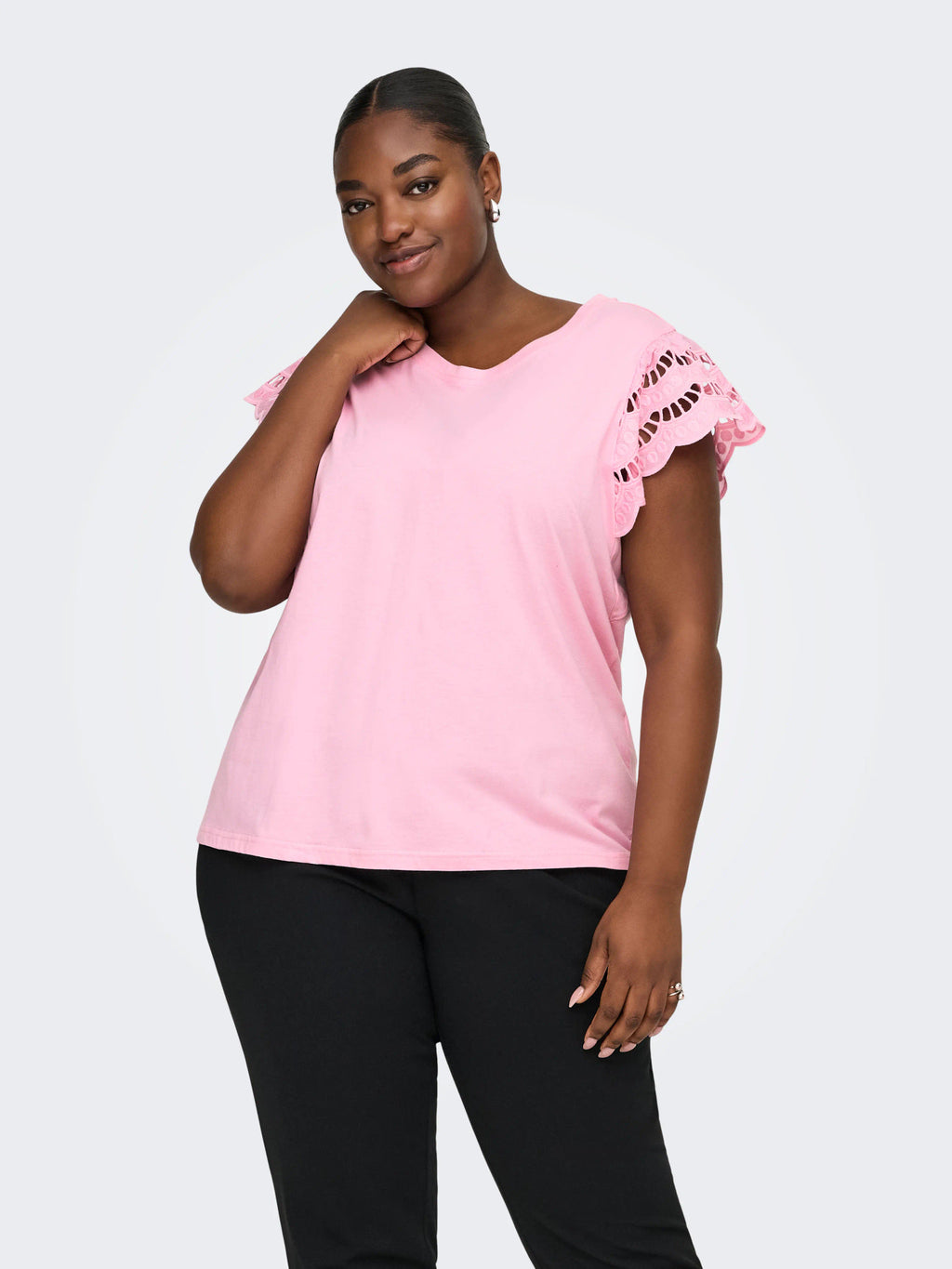 CARMACY S/S O-NECK MIX TOP JRS Romance Rose