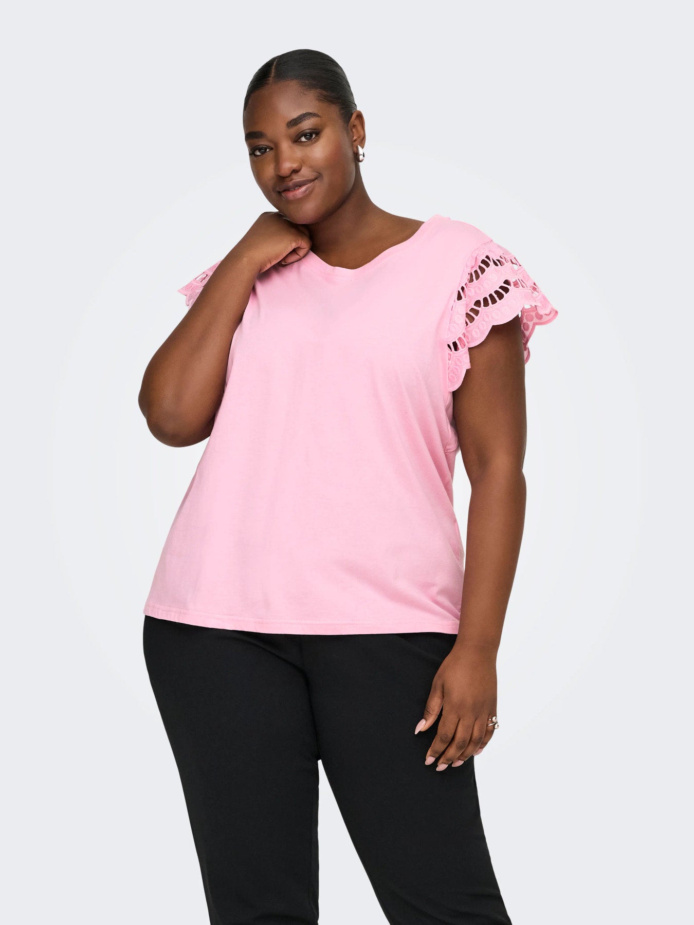 CARMACY S/S O-NECK MIX TOP JRS Romance Rose
