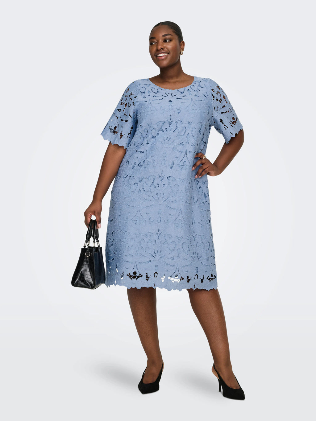 CARGELINA 2/4 O-NECK BLK DRESS WVN