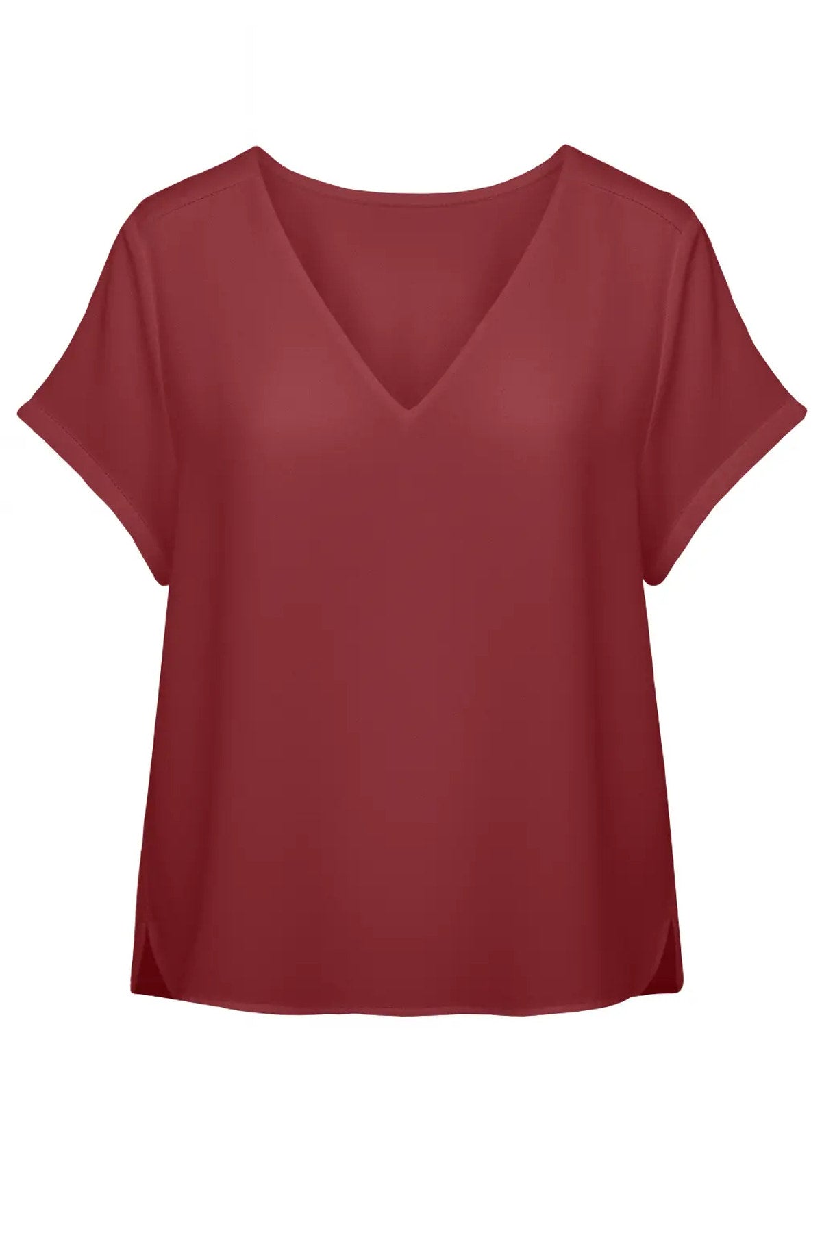CARBELLY MIKASI SS V-NECK TOP AOP Brick Red